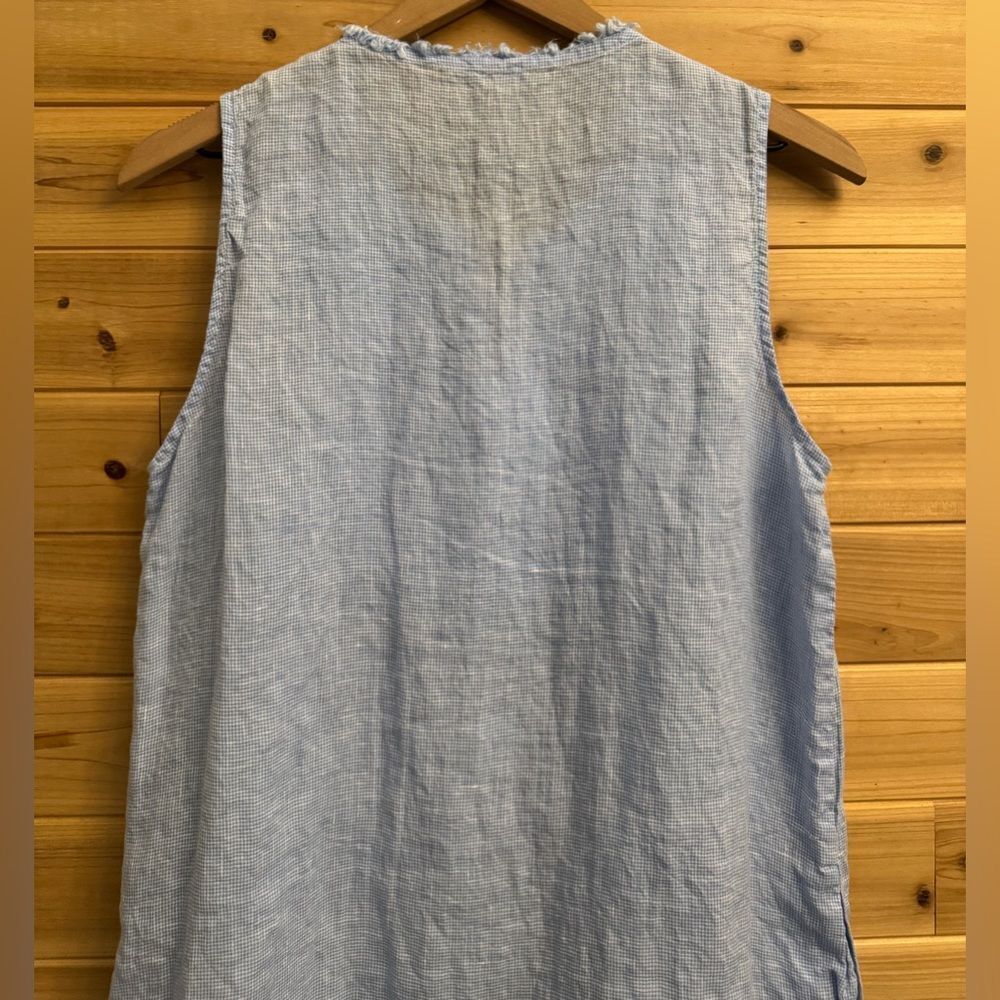 J McLaughlin Size Medium Maryann Linen Pintuck Blue Gingham Sleeveless Dress - Picture 13 of 13